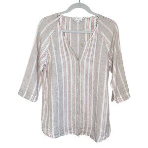 J. Jill Love Linen Striped 3/4 Sleeve Top, M Petite